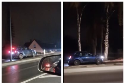 automobilis važiuoja pėsčiųjų taku